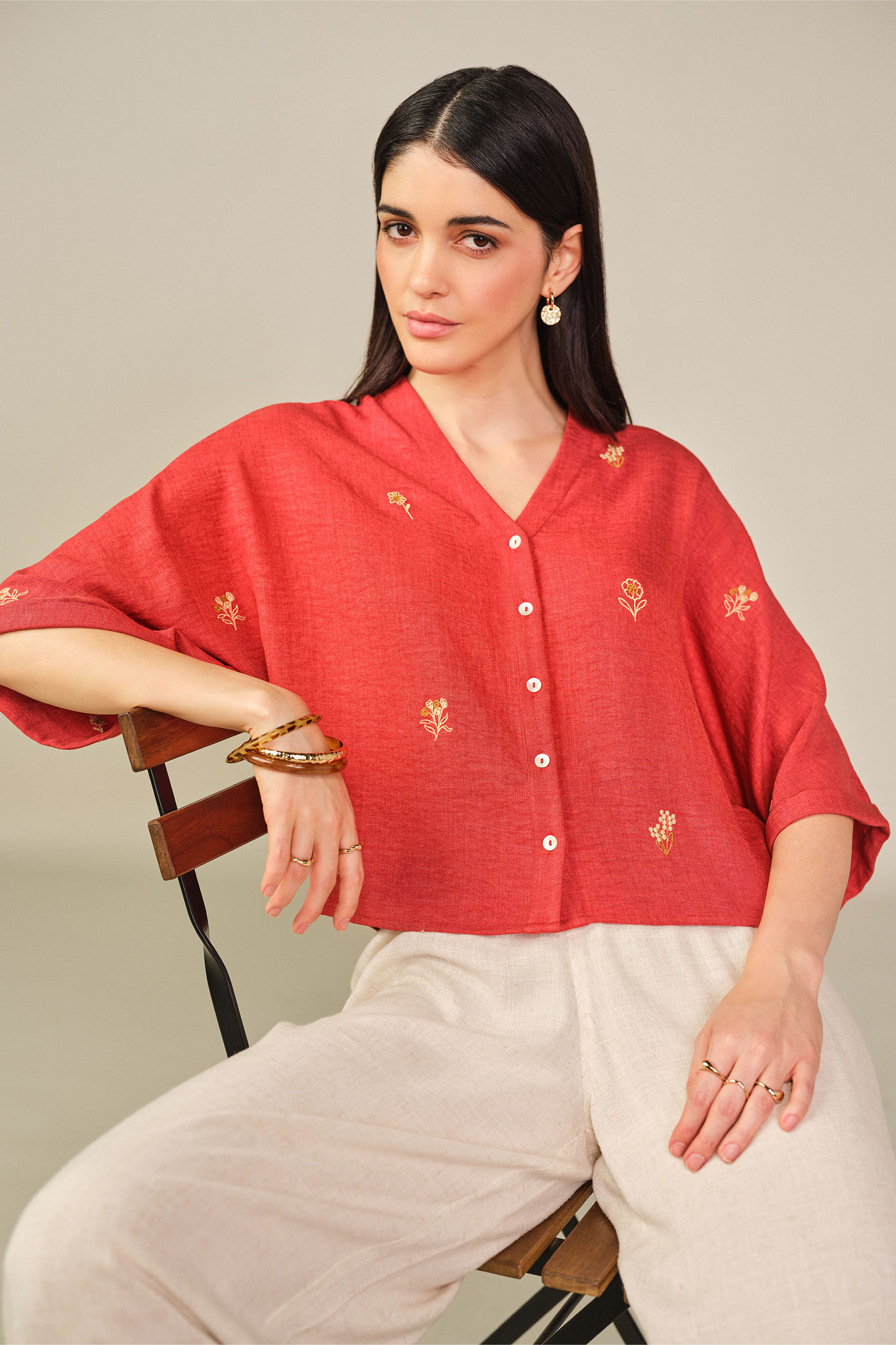 Embroidered Top in Rust, Rust, image 4